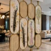 Peacock design room partition with gold stainless steel frame in luxury living room