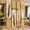 Luxury peacock partition with stainless steel frame and cane style woven panels