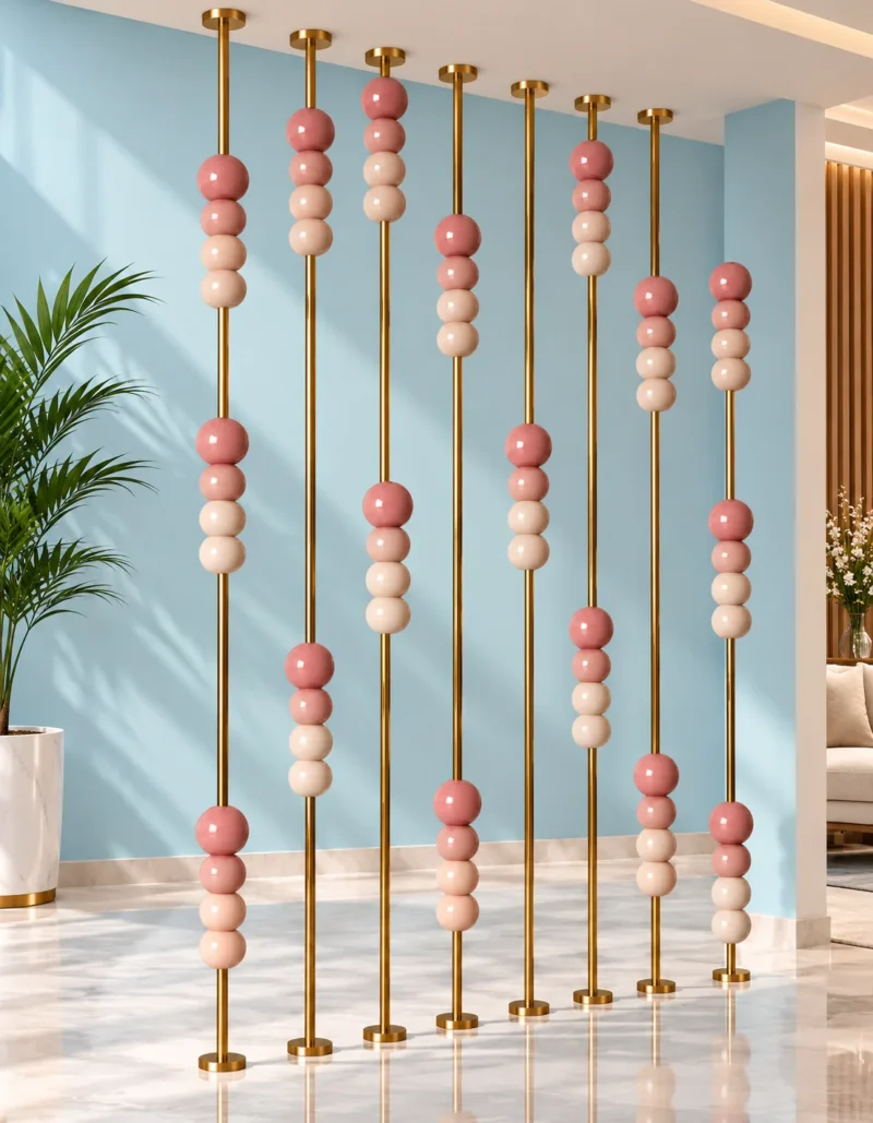 Blush pink marble bead room partition colour variant
