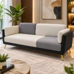 Modern cream and grey two tone sofa in contemporary living room