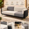 Monvera modern sofa showing premium upholstery padded seating and metal legs