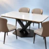 Modern marble dining table with matte black X shaped base