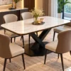 Luxury marble dining table with black geometric stainless steel base