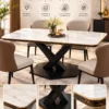 Nexora X marble dining table with black stainless steel base