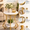 Orlina Luxe luxury marble side table feature showcase highlighting gold scrollwork frame and double-tier design