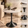 Orlina Luxe round white marble side table with Black Graphite tulip pedestal and premium material features