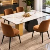 Modern white marble dining table with black and gold base
