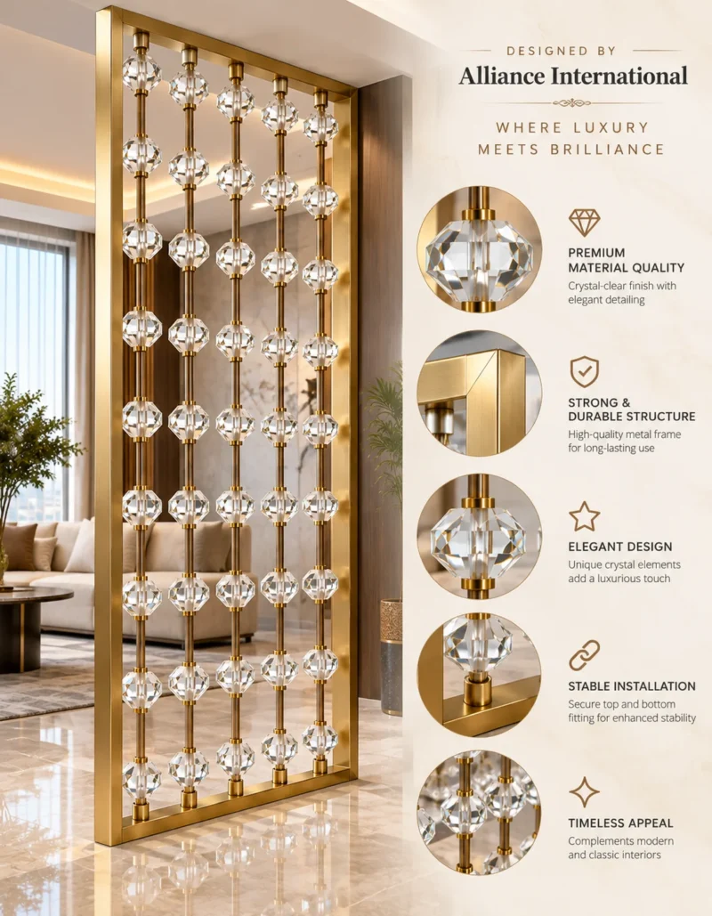 Prismora Luxe crystal bead partition with close-up design and structure features
