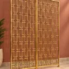 Rectara Luxe gold geometric metal room divider with open rectangular lattice design