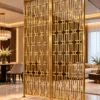 Rectara Luxe two panel geometric room partition with gold stainless steel frame