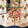 Rosavelle Luxe floral glass side table with gold metal rose base and illustrated premium design features