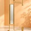 Solvane designer floor mirror with gold frame and accessory hooks
