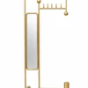 Solvane standing mirror with coat rack and gold stainless steel frame