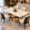 6 seater marble dining table with sculptural stainless steel base