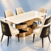 Designer spiral base marble dining table with six cream chairs