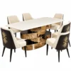 Solviera spiral base marble dining table set on white background