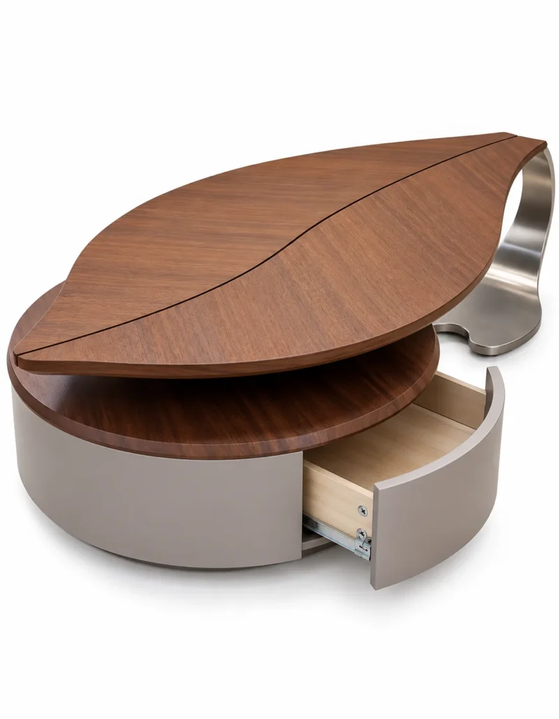 Sylvara leaf centre table with storage on white background