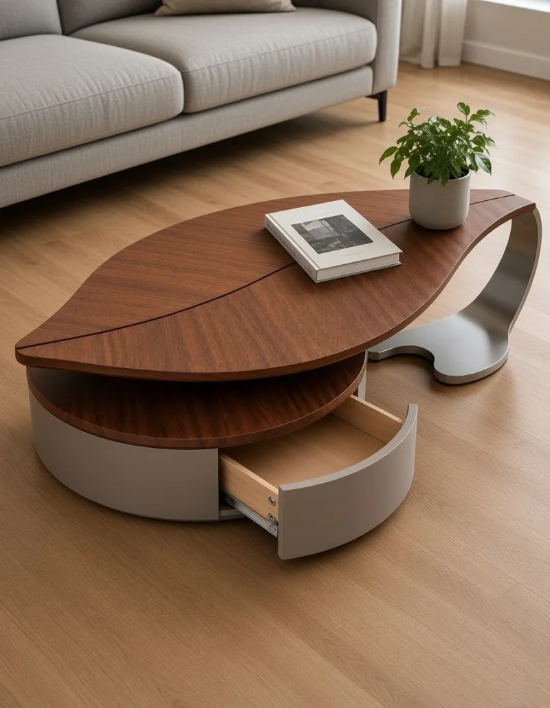 Sylvara modern leaf centre table with storage in living room