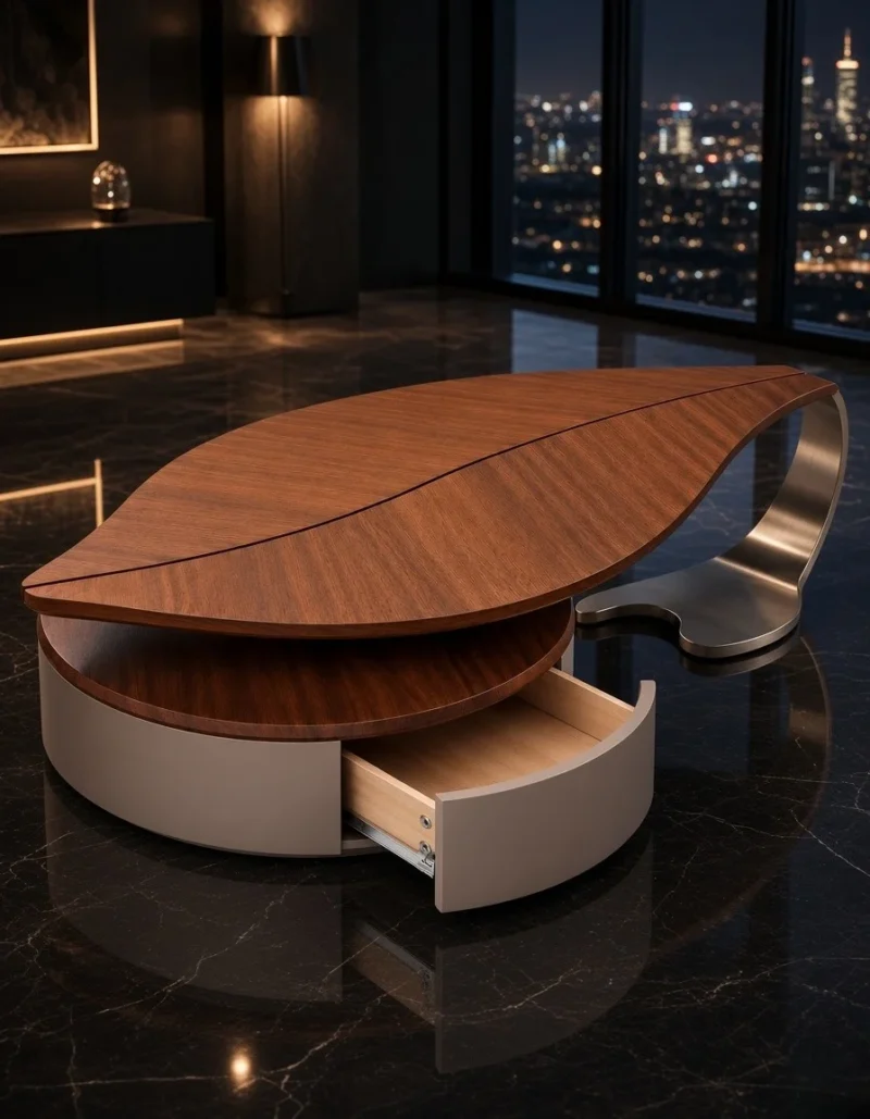Sylvara luxury leaf centre table with drawer in modern interior