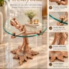 Sylvara Luxe rose gold tree branch glass side table feature showcase with sculptural bear and root-shaped base