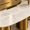 Close view of Trivora marble top and gold stainless steel centre table