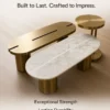 Trivora 3 piece centre table set with marble and gold stainless steel design