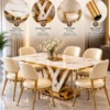 Valenza V shaped marble dining table with gold stainless steel base