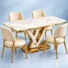 4 seater V shaped marble dining table with gold base