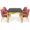 Valora Noir black marble dining table with gold legs front view