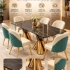 Velmora dual pedestal black marble dining table with six chairs