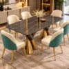 Luxury 6 seater black marble dining table with gold pedestal base