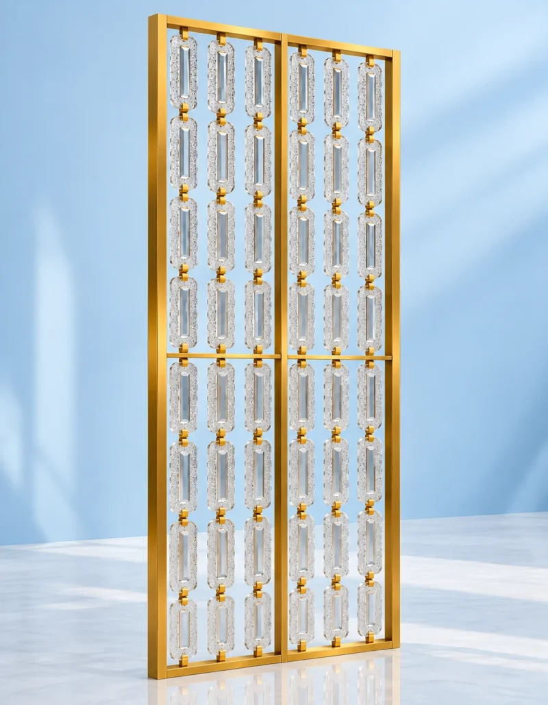 Angled studio view of Virella Link Luxe gold Premix Glas room partition