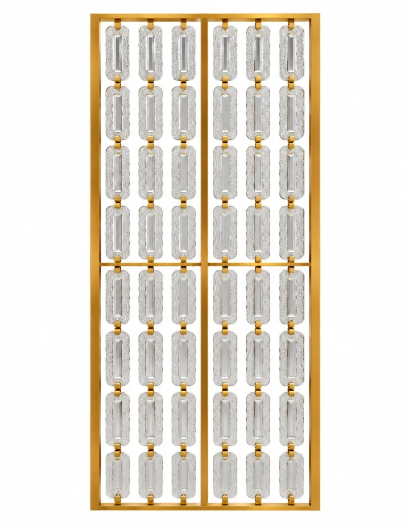 Virella Link Luxe chain link Premix Glas partition with gold frame on white background