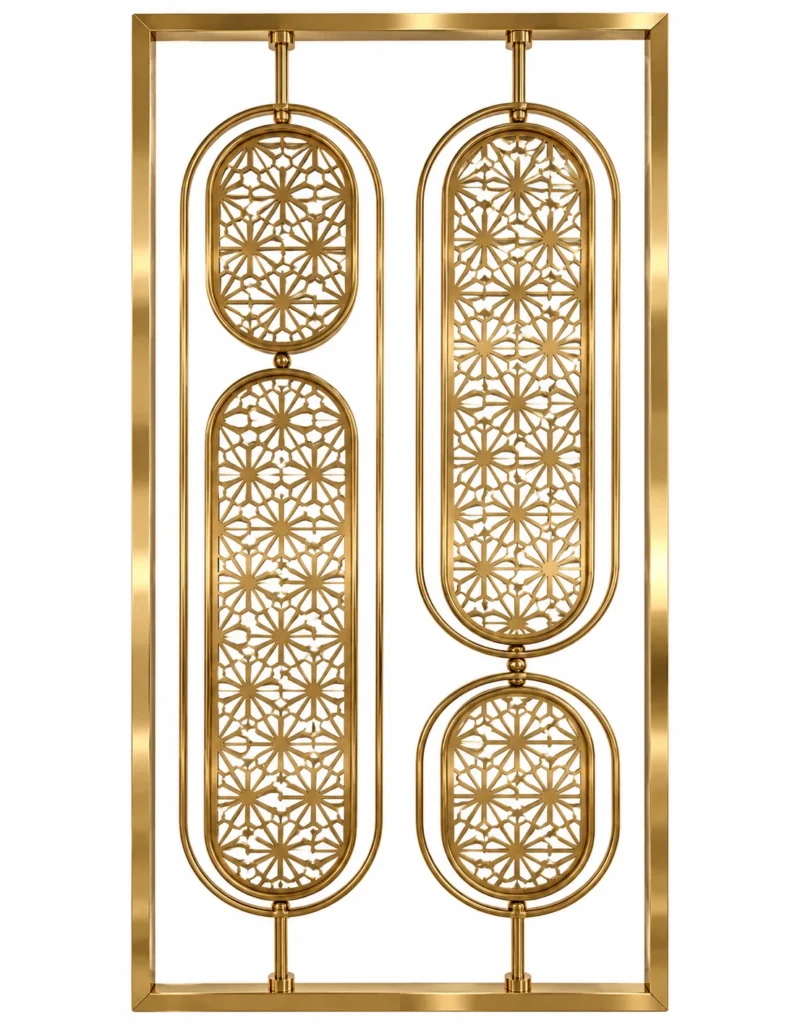 Zariya Star Luxe oval floral stainless steel partition with gold geometric lattice design