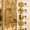 Zariya Star Luxe gold stainless steel partition with material and construction feature details