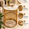 Zenvora Luxe gold lattice marble side table with stainless steel frame and premium product feature details
