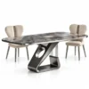 Zenvora Luxe black stainless steel marble dining table set with white background
