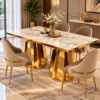 Modern marble dining table with stainless steel double pedestal base