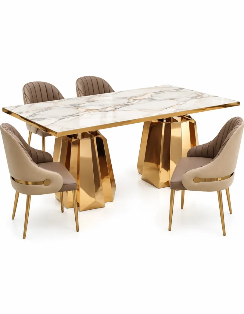 Zeravia double pedestal marble dining table on white background