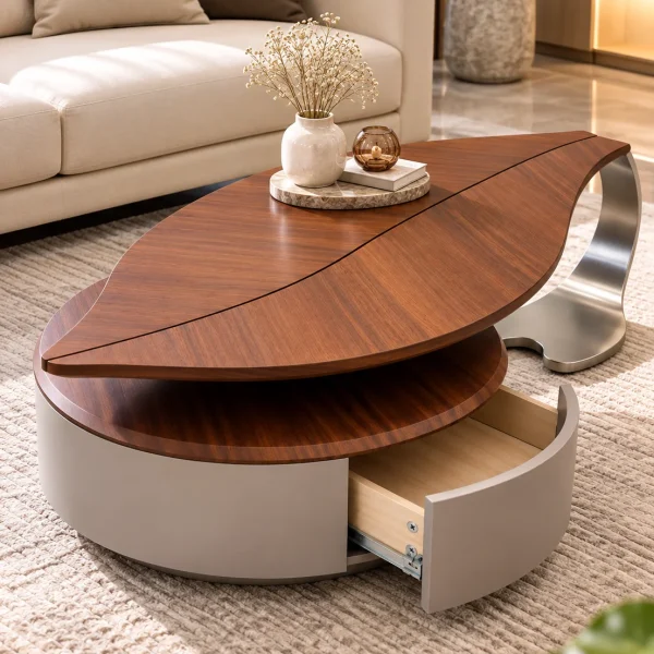 Sylvara leaf centre table with storage drawer in luxury living room